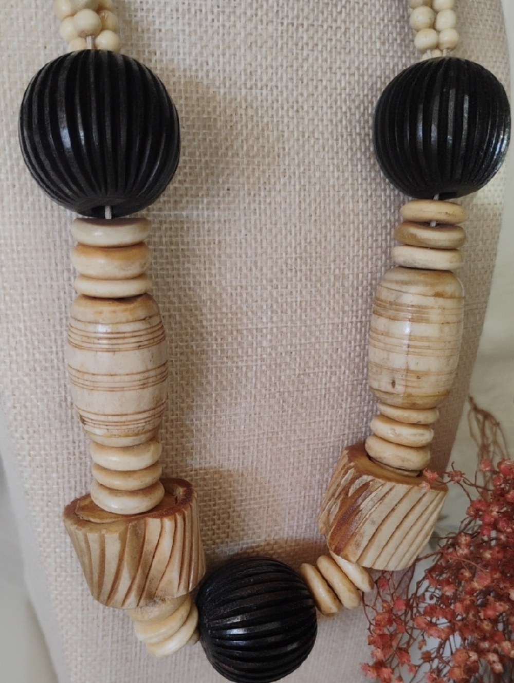 Handcrafted Boho Style Jumbo Beads Wood Like Material